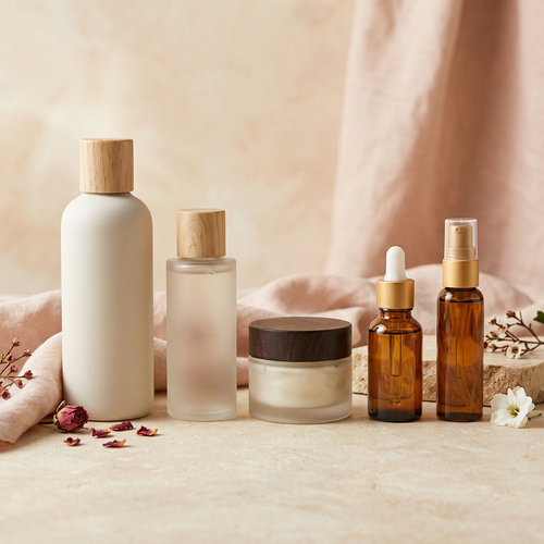 AI-generated skincare collection concept, not actual merchandise